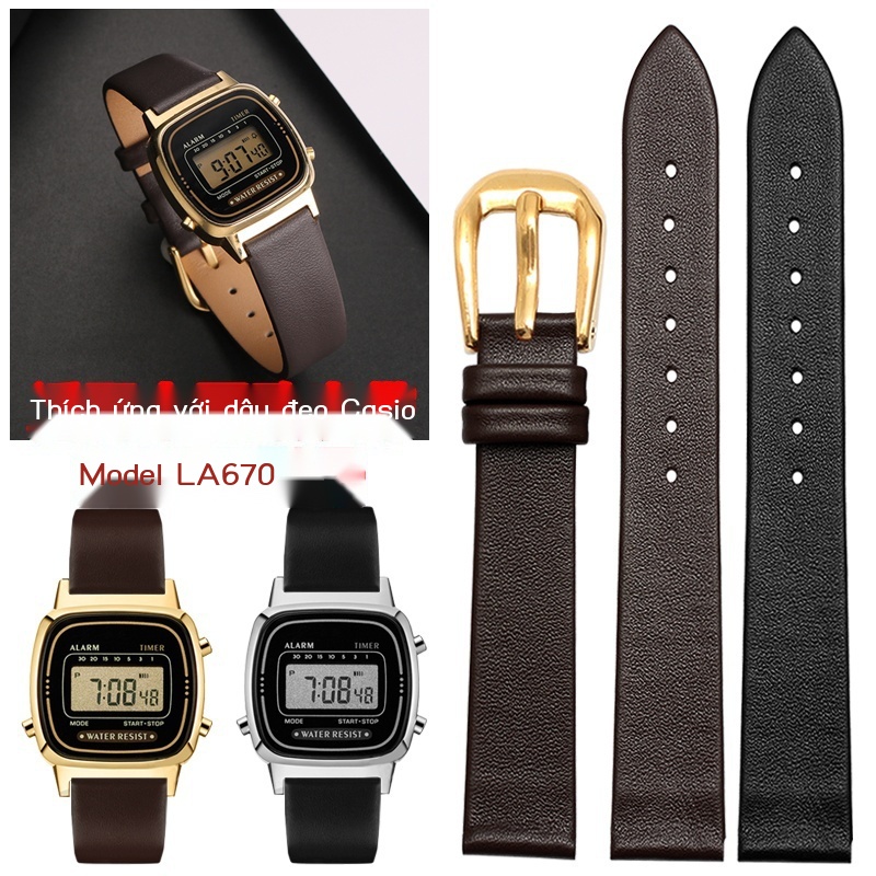 ✨Đồng Hồ Đeo Tay Casio LA670 Dây Da Thật Mặt Vuông Nhỏ 13mm Cá Tính Cho Nữ