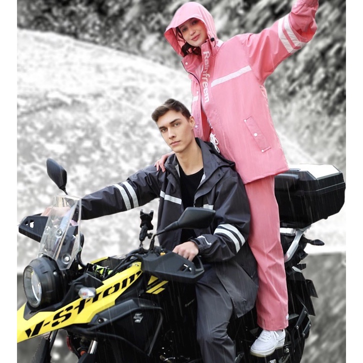 Áo mưa bộ người lớn chống thấm 98% 40-120kg vải dù 2 lớp dày dặn có phản quang bộ áo mưa đi tour đi phượt mũ liền, TQ01