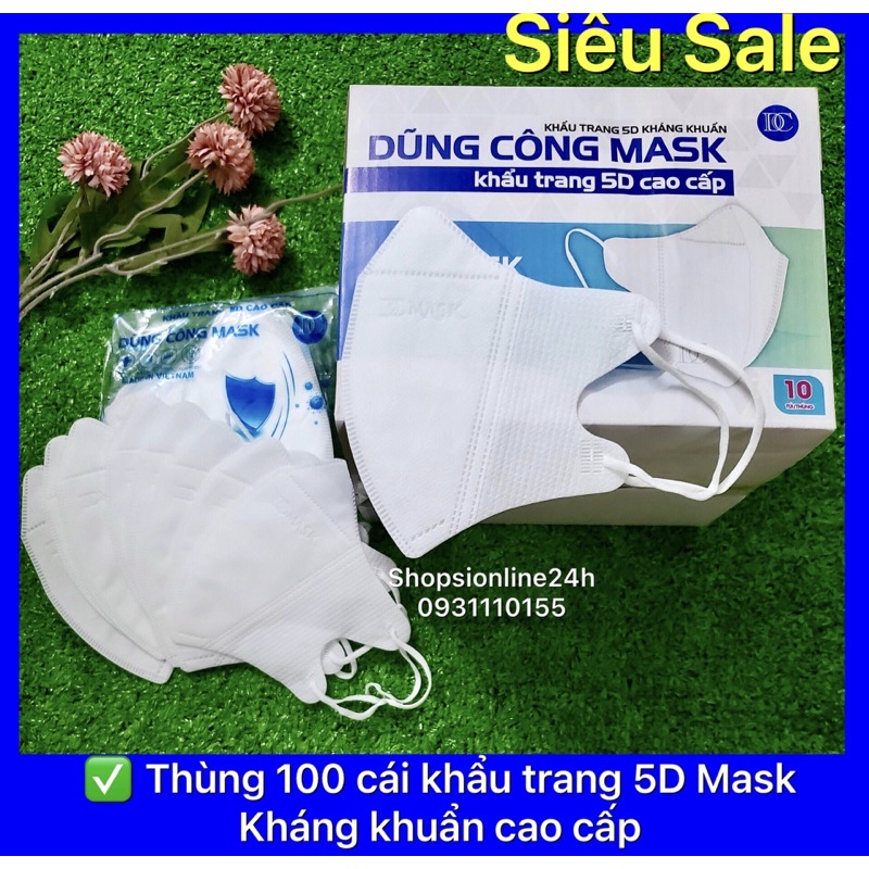 Thùng 100 cái khẩu trang 5D Mask kháng khuẩn cao cấp Dũng Công
