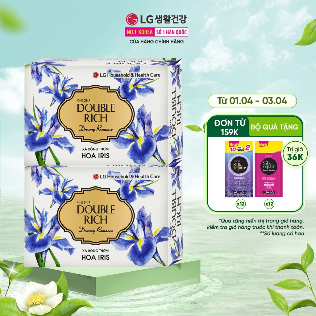 Bộ 2 xà phòng thơm Double Rich hương hoa chiết xuất từ thiên nhiên Iris Soap 90g/xà phòng