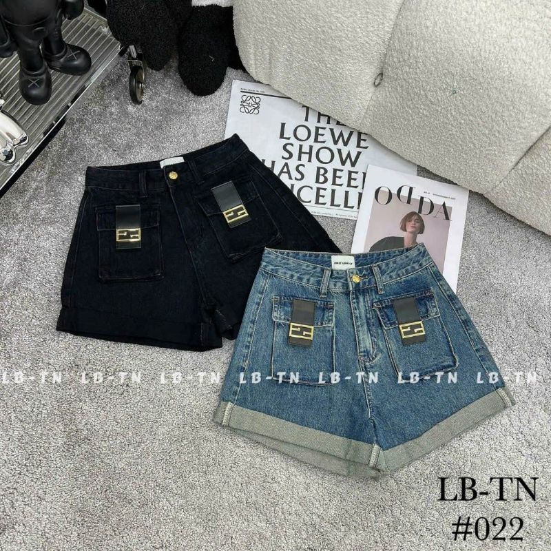 Quần sooc jeans túi hộp tag da chữ F hàng QCL1