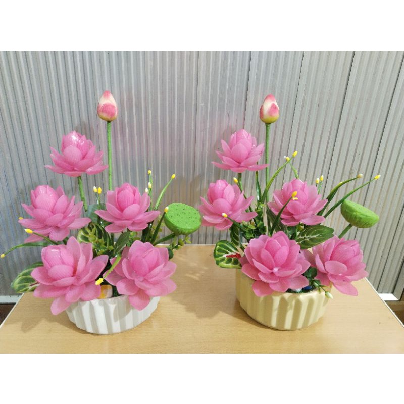 Nguyên liệu hoa sen pha lê k kèm chậu