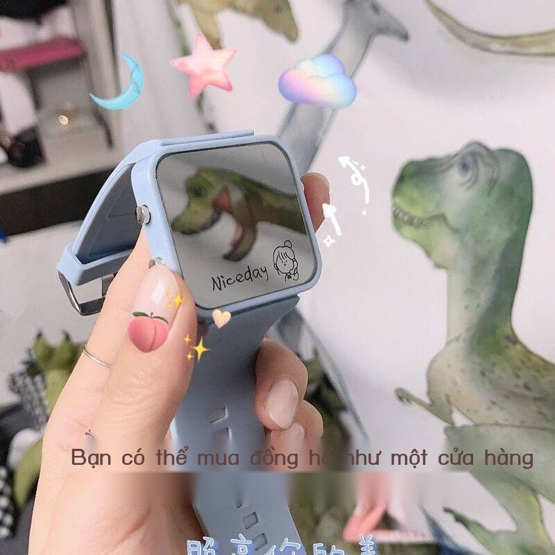 ✨Ins Xiaohongshu Blogger Đồng Hồ Đeo Tay Mặt Gương Nhỏ Tươi Tắn Nhỏ Nhắn Chống Thấm Nước Có Đèn LED Cho Nữ Sinh Trung Học Ele