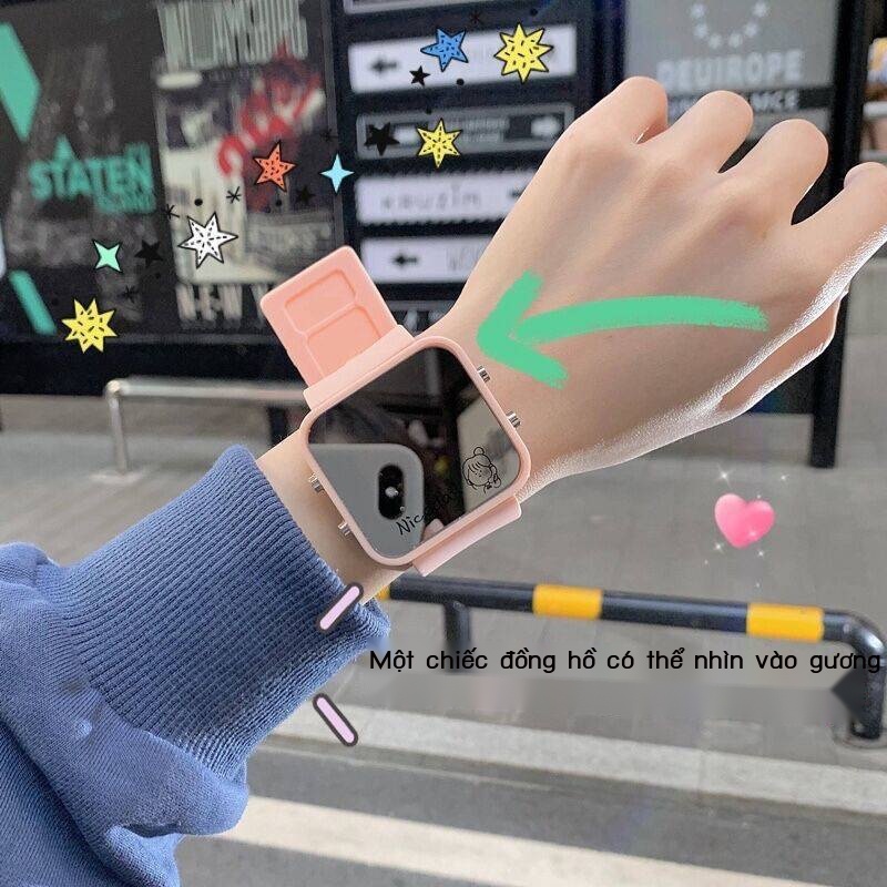 ✨Đồng Hồ Điện Tử Đeo Tay Mặt Gương Chống Thấm Nước Kiểu Hàn Quốc Đơn Giản Cho Nữ Sinh Trung Học