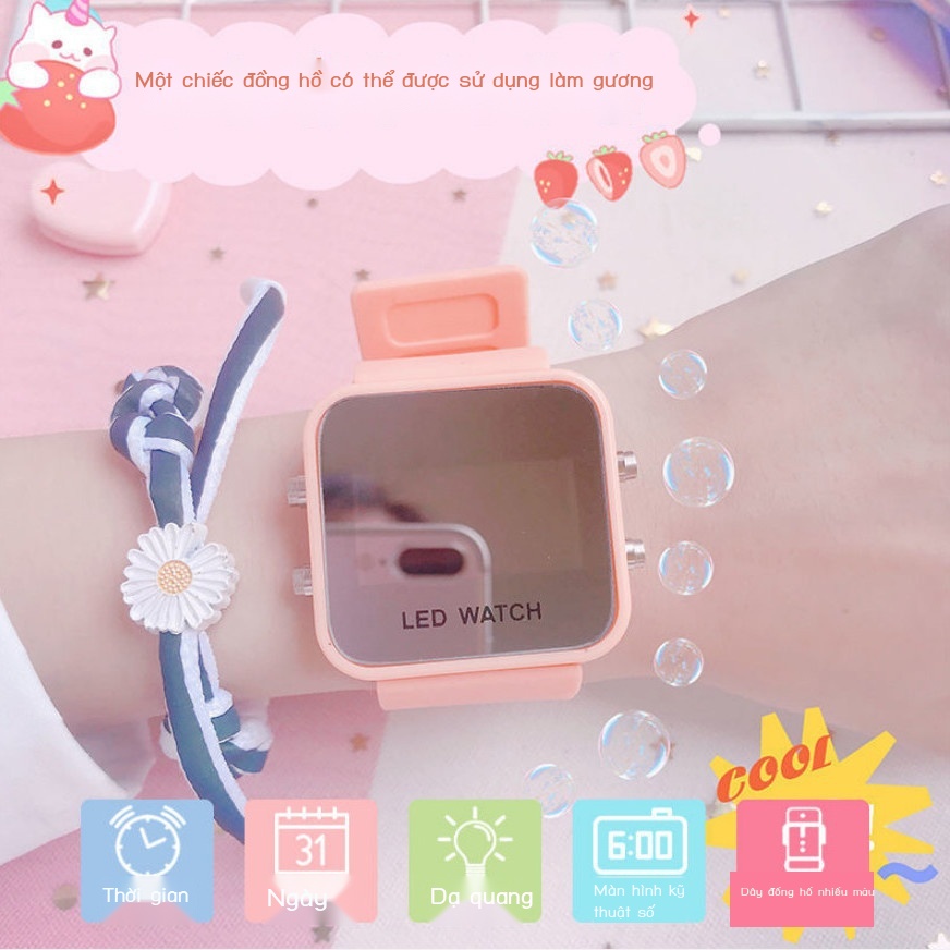 ✨Đồng Hồ Điện Tử Mặt Gương Hình Kỳ Lân Dạ Quang Kiểu Hàn Quốc Đơn Giản Cho Nữ Sinh Trung Học