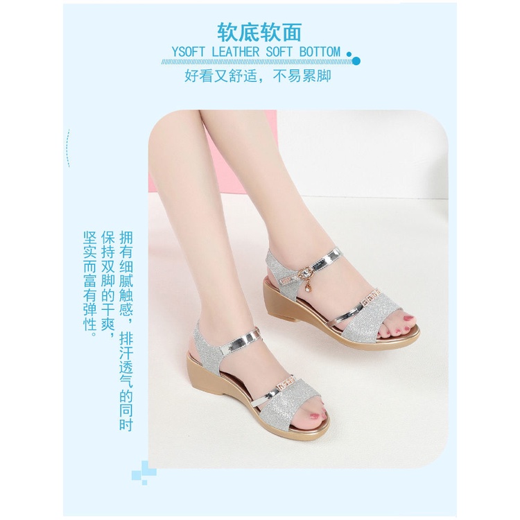 Giày Sandal Cao Gót Hở Ngón Quai Da Mềm Đính Đá Thời Trang Mùa Hè 2023 Cho Nữ