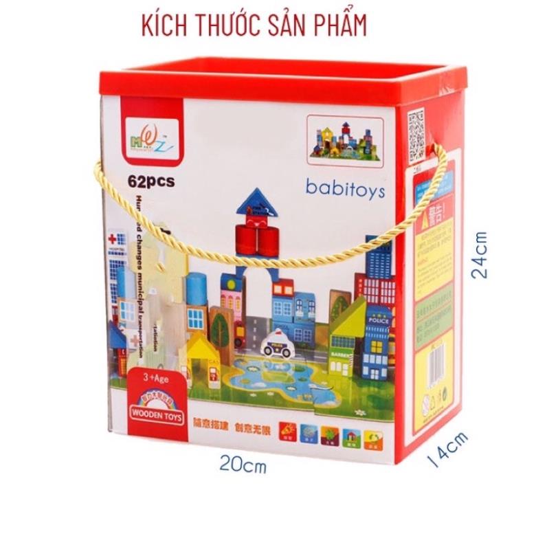 Đồ Chơi Lắp Ghép Mô Hình Thành Phố 62 Chi Tiết🌈 Đồ Chơi Giáo Dục Sớm Cho Bé Bằng Gỗ
