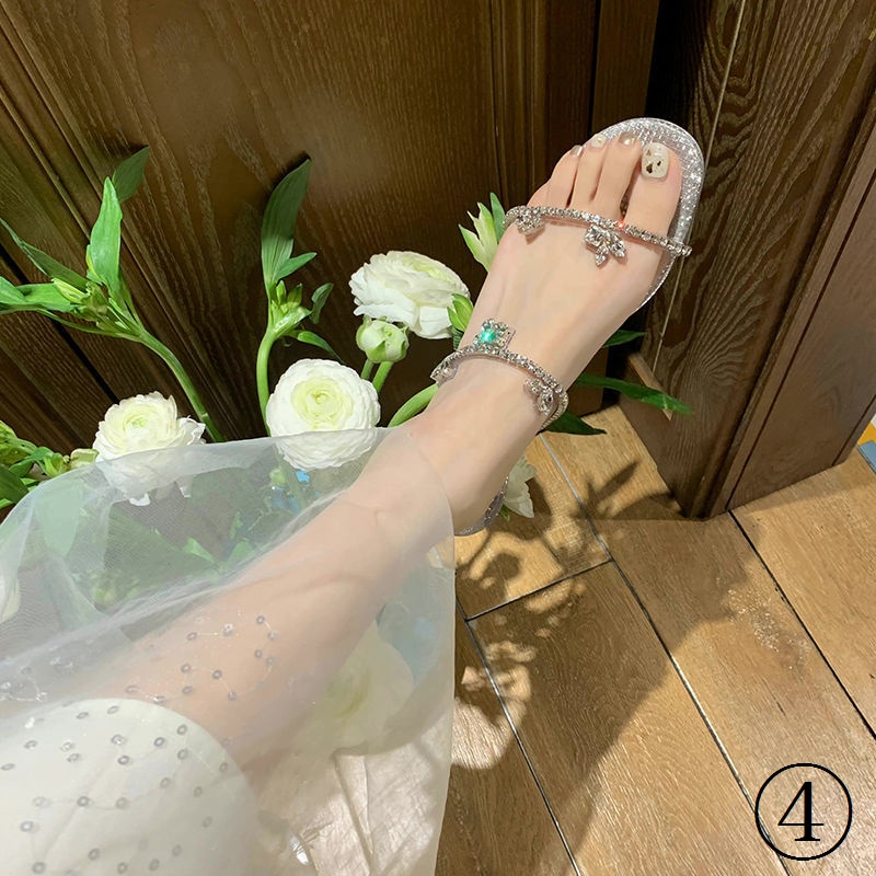 {Two Fish Galaxy ~ Dép Sandal Hở Ngón Hai Dây Đính Đá Kiểu Pháp Thời Trang Mùa Hè Dành Cho Bạn Nữ