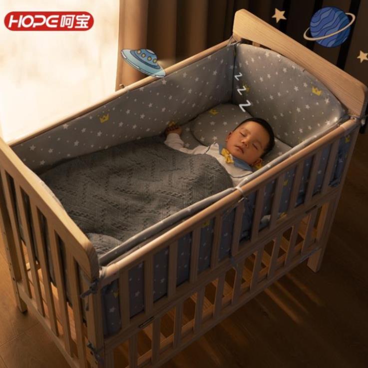 Cũi Gỗ 6 Chế Độ Đa Năng Cho Bé  Gỗ Thông Ghép Với Giường Bố Mẹ 105x60x90cm