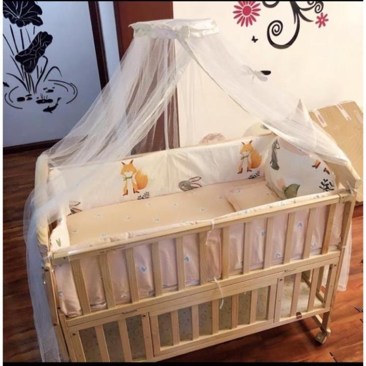 Cũi Gỗ 6 Chế Độ Đa Năng Cho Bé  Gỗ Thông Ghép Với Giường Bố Mẹ 105x60x90cm