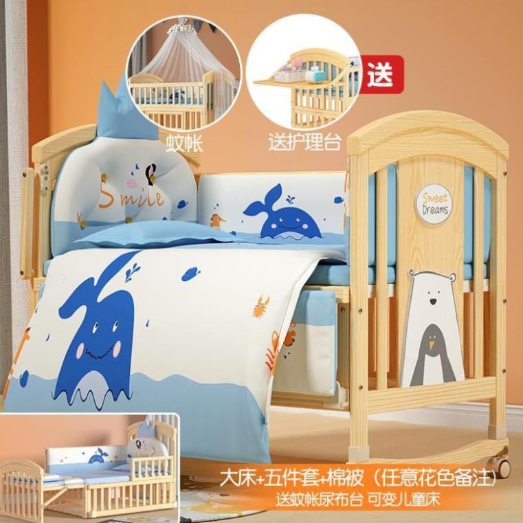 Cũi Gỗ 6 Chế Độ Đa Năng Cho Bé  Gỗ Thông Ghép Với Giường Bố Mẹ 105x60x90cm