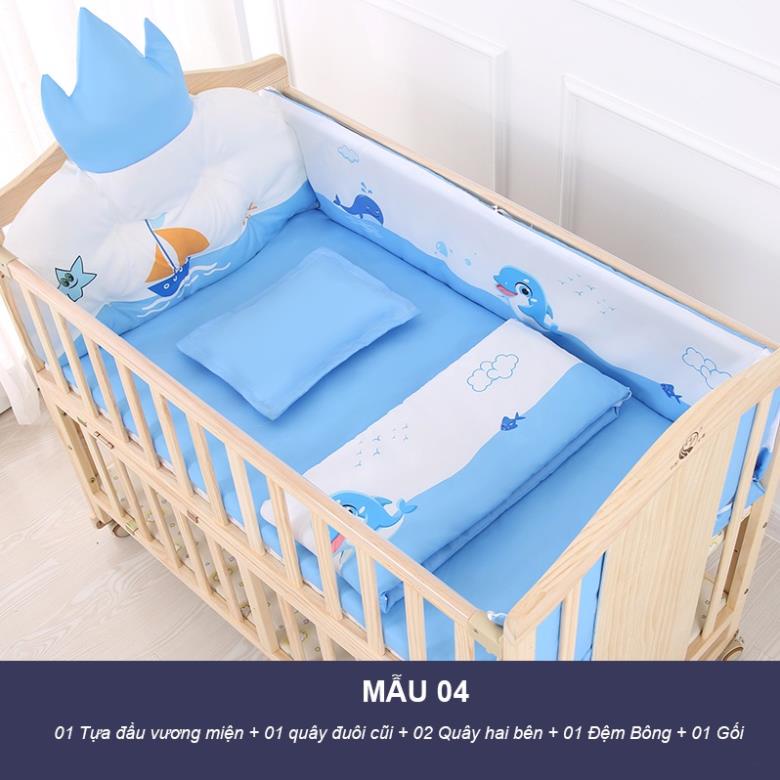 Cũi Gỗ 6 Chế Độ Đa Năng Cho Bé  Gỗ Thông Ghép Với Giường Bố Mẹ 105x60x90cm