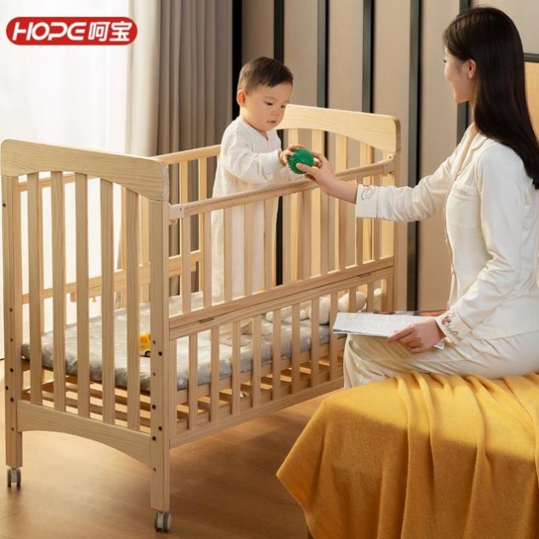 Cũi Gỗ 6 Chế Độ Đa Năng Cho Bé  Gỗ Thông Ghép Với Giường Bố Mẹ 105x60x90cm