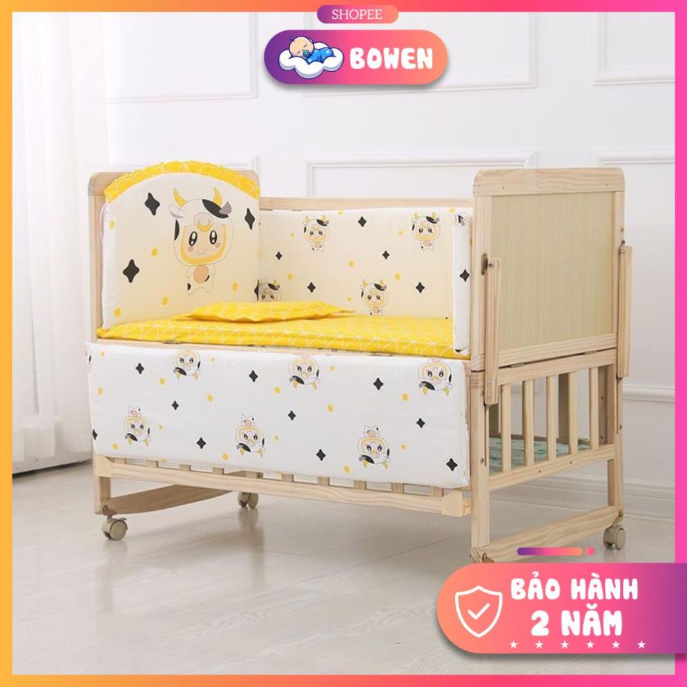 Cũi Gỗ 6 Chế Độ Đa Năng Cho Bé  Gỗ Thông Ghép Với Giường Bố Mẹ 105x60x90cm