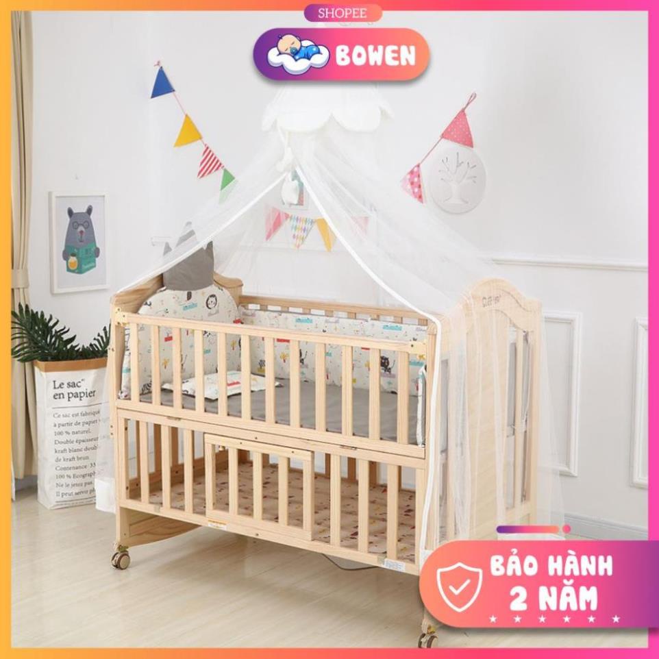 Cũi Gỗ Trọn Bộ (Cũi+Quây+Đệm+Màn), Cũi Ngủ Cho Bé 2 Tầng Làm Từ Gỗ Thông Kích Thước 120x72x95cm