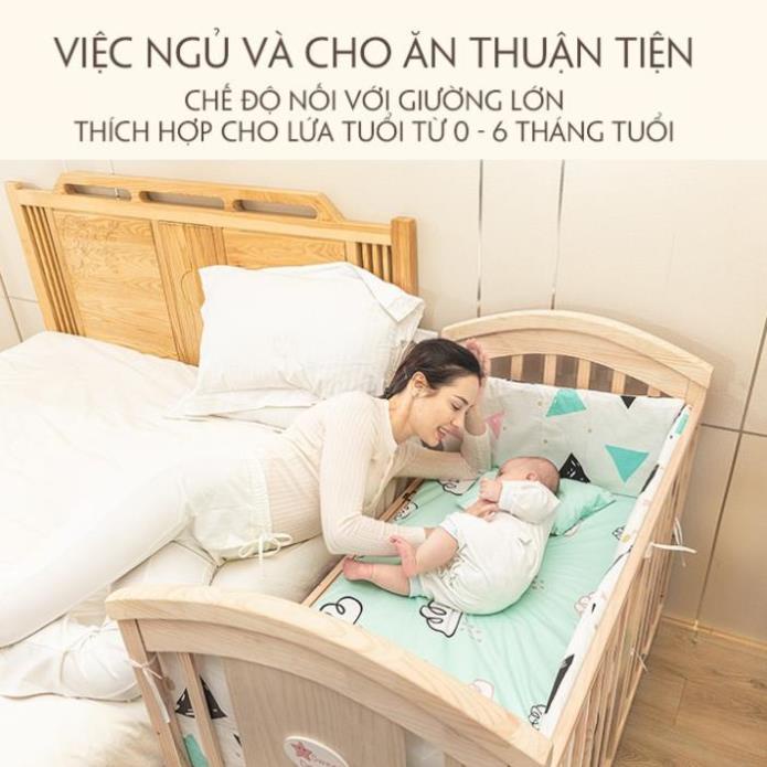 Cũi Gỗ Cho Bé Kéo Dài , Cũi 6in1 Cho Bé Gỗ Thông 6 Chức Năng Kích Thước 120x70x90cm