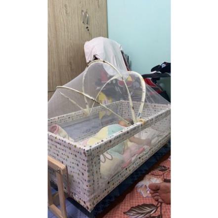 Nôi Gỗ Cho Bé, Nôi Ngủ Cho Bé Gỗ Thông Kèm Màn Chụp Cho Trẻ Sơ Sinh Size 90x50x40