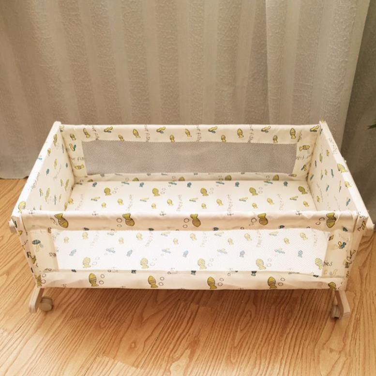 Nôi Gỗ Cho Bé, Nôi Ngủ Cho Bé Gỗ Thông Kèm Màn Chụp Cho Trẻ Sơ Sinh Size 90x50x40