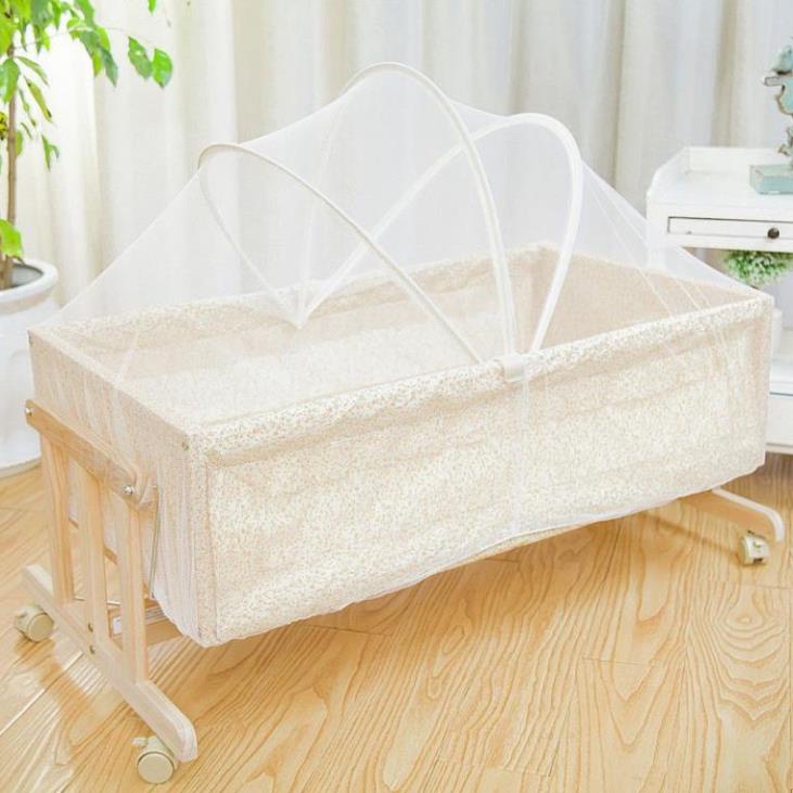 Nôi Gỗ Cho Bé, Nôi Ngủ Cho Bé Gỗ Thông Kèm Màn Chụp Cho Trẻ Sơ Sinh Size 90x50x40