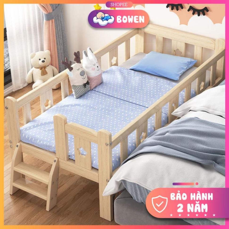 Giường Ngủ Trẻ Em Quây 4 Mặt Có Cầu Thang, Giường Gỗ Thông Kích Thước 200x100x40