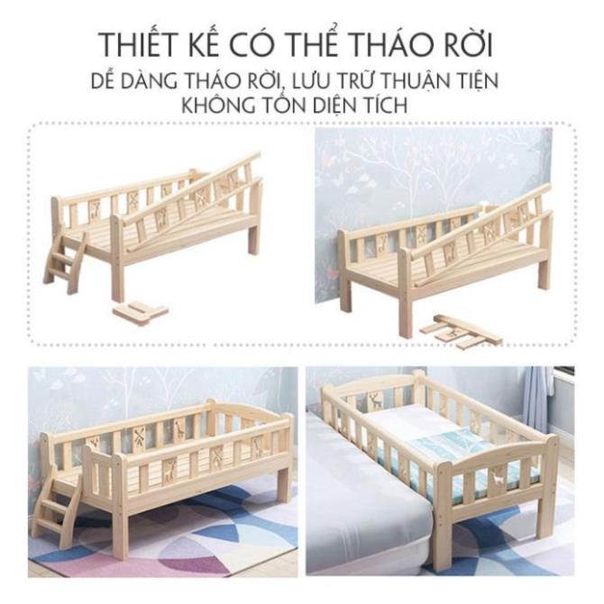 Giường Gỗ Cho Bé , Giường Ngủ Trẻ Em Gỗ Thông Tự Nhiên Kích Thước 150x70x40cm &128X60X40cm