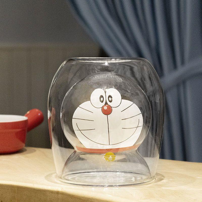 Cốc Thủy Tinh Hai Lớp Cách Nhiệt Chống Bỏng Hình Doraemon Sáng Tạo