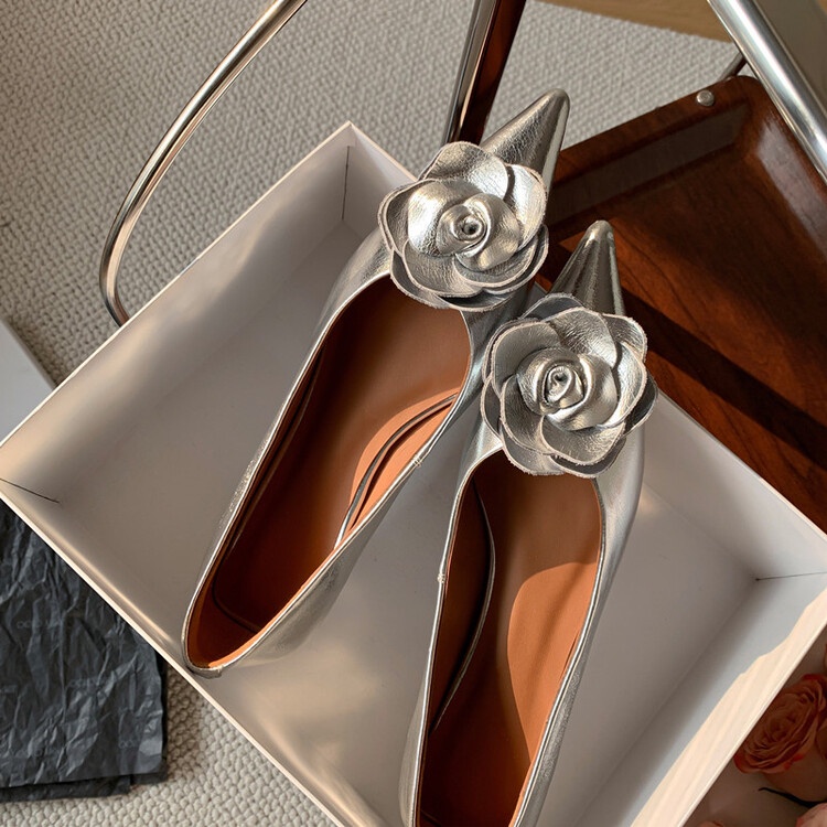 Giày Cao Gót Mũi Nhọn Màu Bạc Thời Trang Mới 2023 Cho Nữ