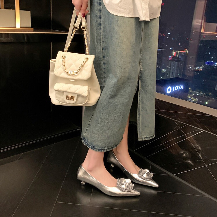 Giày Cao Gót Mũi Nhọn Màu Bạc Thời Trang Mới 2023 Cho Nữ