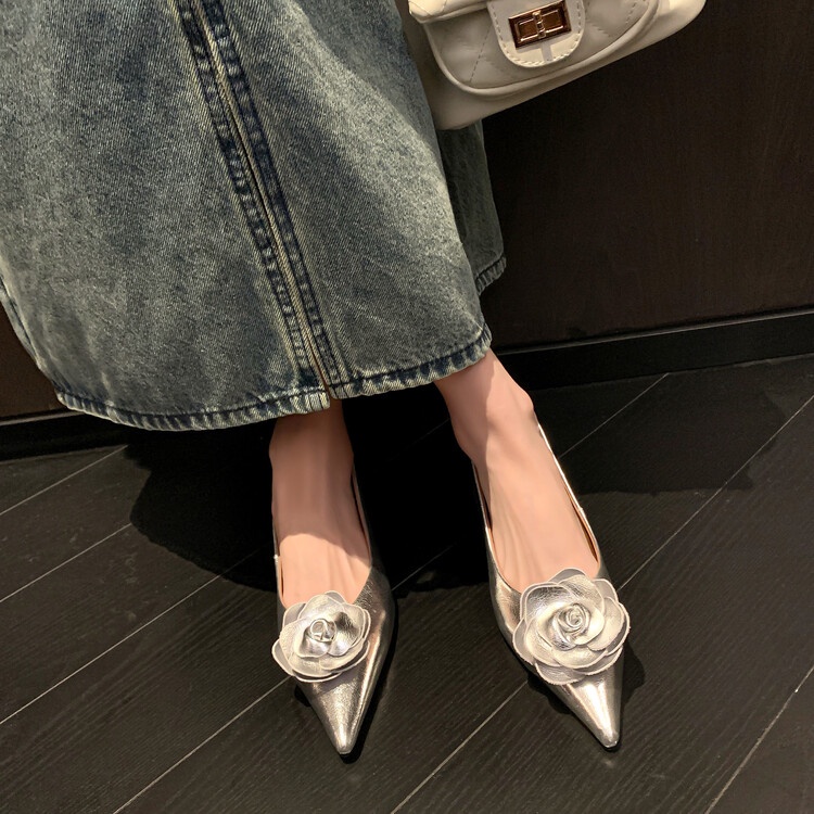 Giày Cao Gót Mũi Nhọn Màu Bạc Thời Trang Mới 2023 Cho Nữ