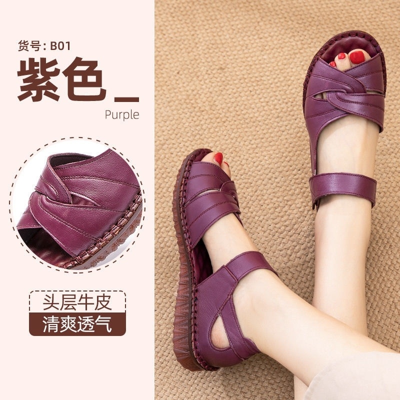 Giày Sandal Da Thật Đế Mềm Cao Chống Trượt Hở Mũi Thời Trang Mùa Hè 2023