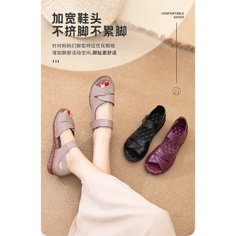 Giày Sandal Da Thật Đế Mềm Cao Chống Trượt Hở Mũi Thời Trang Mùa Hè 2023