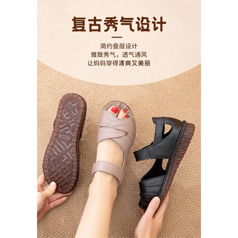 Giày Sandal Da Thật Đế Mềm Cao Chống Trượt Hở Mũi Thời Trang Mùa Hè 2023