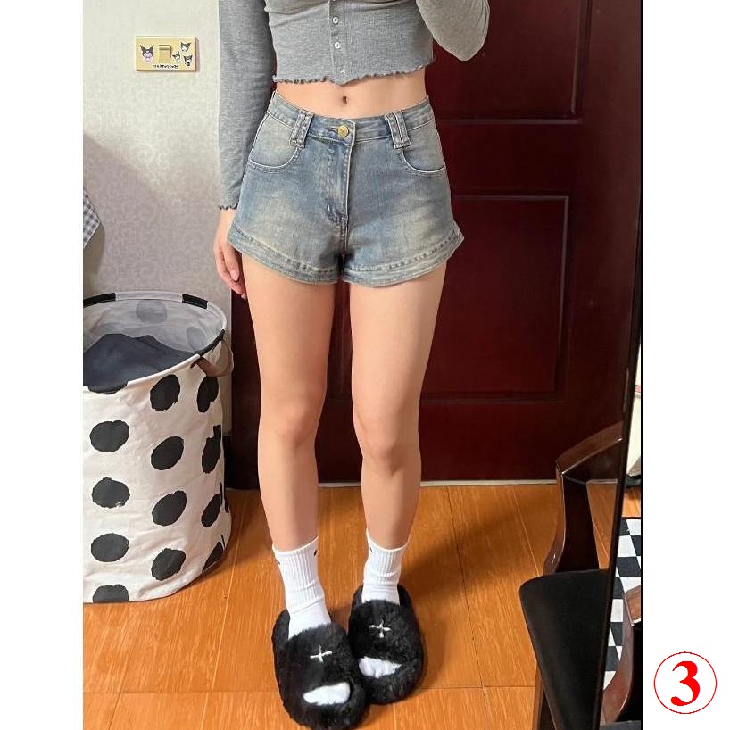 Phù Hợp Quần Short Denim Dày Dặn Lưng Cao Cỡ Lớn Thời Trang Retro Cho Nữ