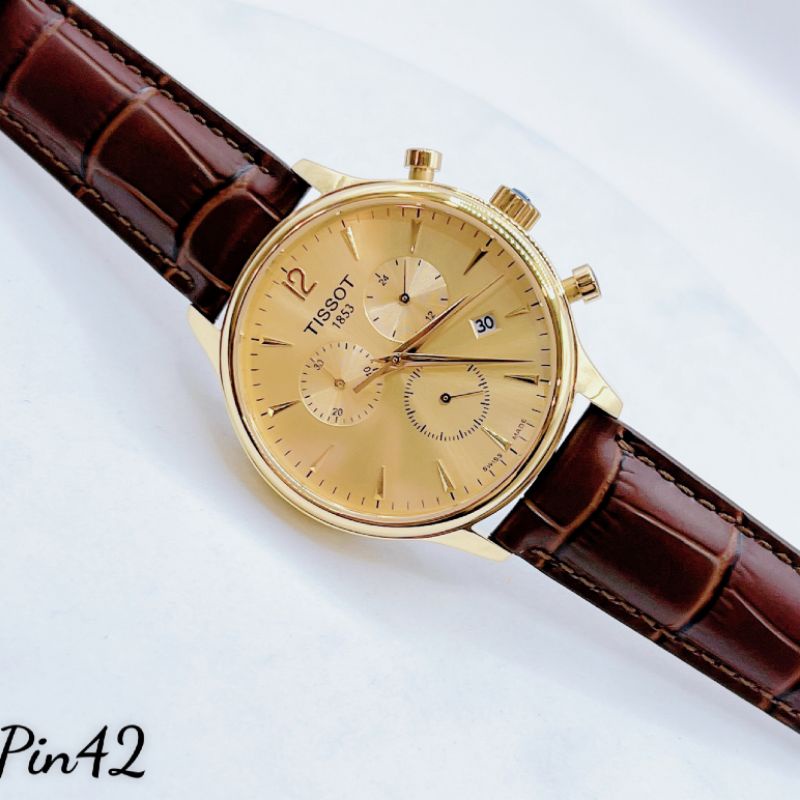Đồng hồ nam cao cấp Tissot máy nhật size 42mm dây da mặt khảm trai bảo hành 2 năm