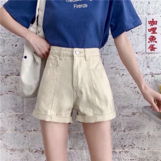 Quần Short Kaki Nữ Màu Be Sữa Gấu Gập, quần đùi ngắn lưng Cao Chất Kaki thông thoáng | BigBuy360 - bigbuy360.vn