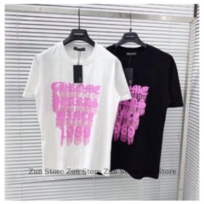Áo phông nam nữ Cotton in Chữ Chrome Hearts 1989 , áo co dãn cộc tay cổ trụ
