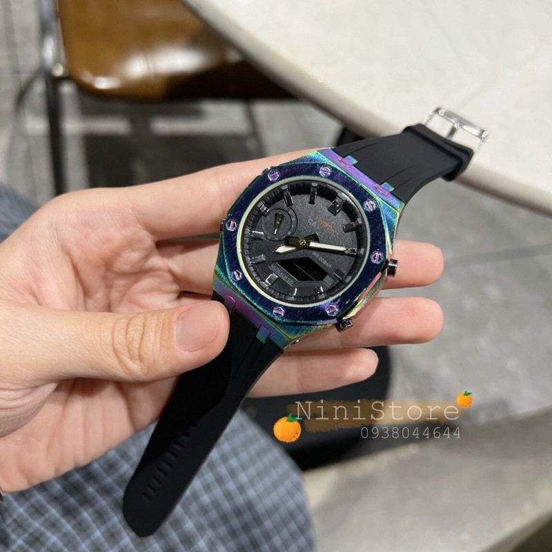 Đồng hồ thời trang B2100 dây nhựa viền kim loại cá tính cho nam