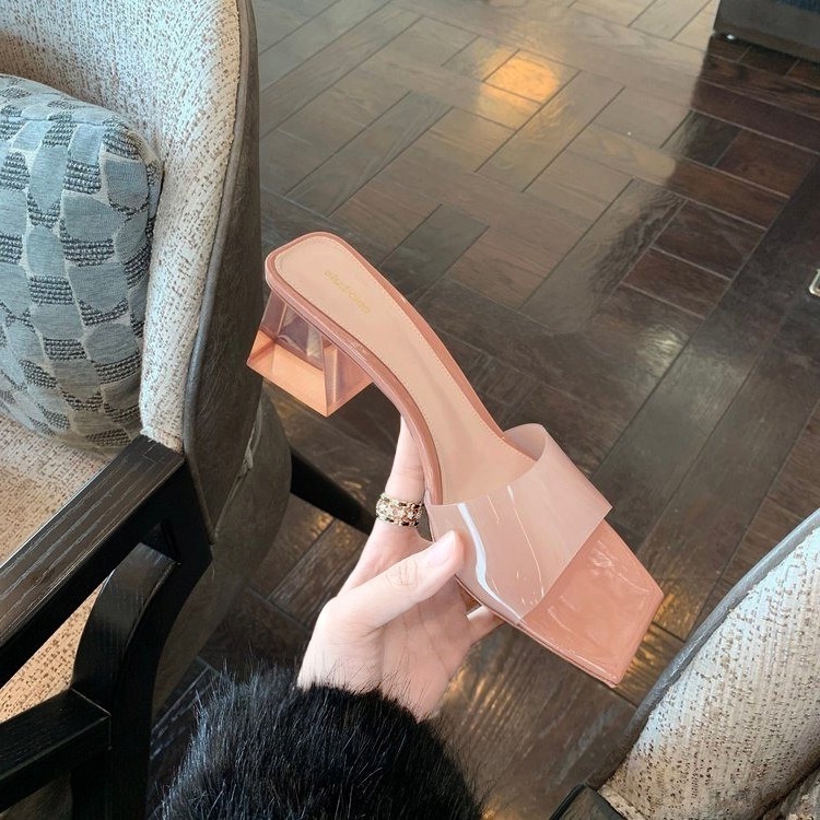 Dép Cao Gót Pha Lê Trong Suốt Mũi Vuông Thời Trang Mùa Hè 2023 Cho Nữ