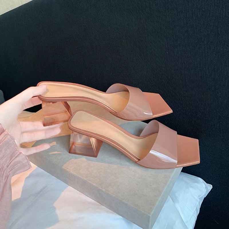 Dép Cao Gót Pha Lê Trong Suốt Mũi Vuông Thời Trang Mùa Hè 2023 Cho Nữ