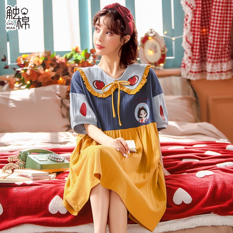 CHUMIAN Đầm Ngủ Chất Liệu Cotton Thoáng Khí Thời Trang Hè Dễ Thương Cho Nữ