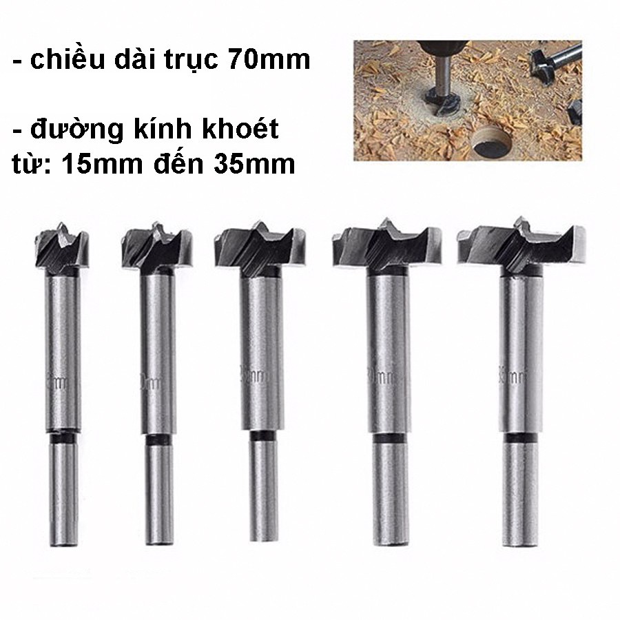 Bộ 5 mũi khoan khoét lỗ 2 cạnh đường kính từ 15mm - 35mm