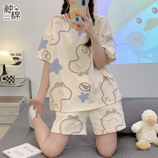 CHUMIAN Bộ Đồ Ngủ Mỏng Tay Ngắn Cổ Tròn In Hoạt Hình Thời Trang Mùa Hè Cho Nữ