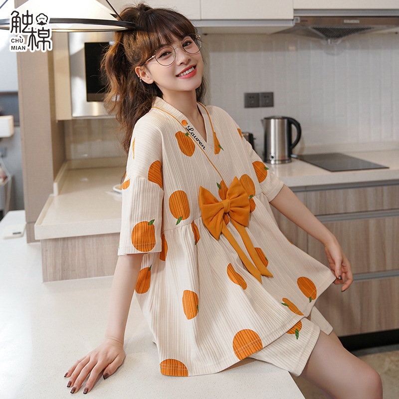 CHUMIAN Bộ Đồ Ngủ Áo Tay Ngắn Phối Quần Short Mỏng Thời Trang Mùa Hè Dễ Thương Cho Nữ