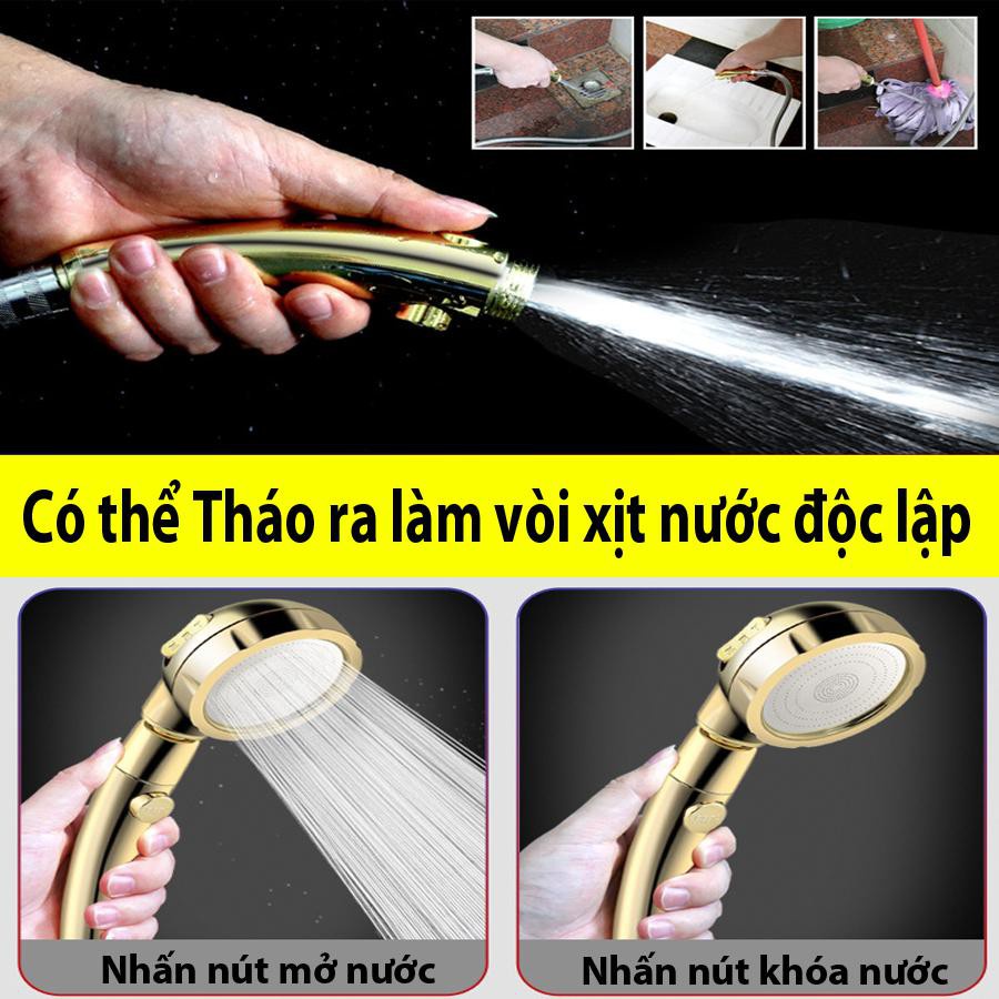 Vòi Sen Tăng áp Có Nút Khóa Nước 3 chế độ Phun, Xoay 360 độ Hàng Xịn - Vàng Gold SSA329