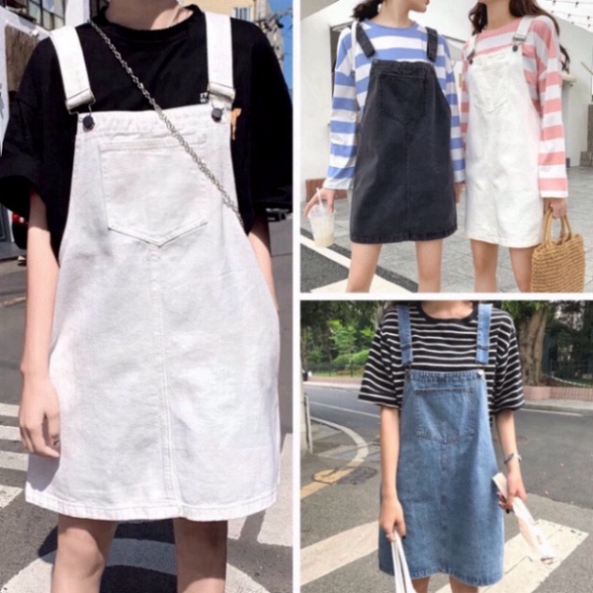 Váy Yếm kaki nữ hai dây dáng rộng Hottrend, Váy Jeans Bò short nhiều màu