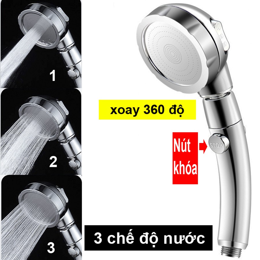 Đầu Vòi Tắm Hoa Sen Tăng áp Có Nút Khóa Nước,3 chế độ Phun, Xoay 360 độ Hàng Xịn-SSA330