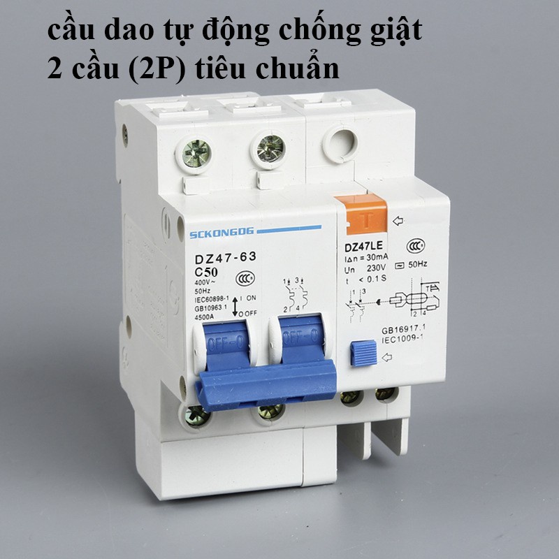 Cầu Dao Tự Động Chống giật 63A/2P DZ47LE Cho mọi nhà