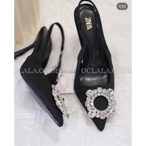 CG ZARA 7P Giày Cao Gót Zaraa Quai Đính Đá Mũi Nhọn Cao 7cm