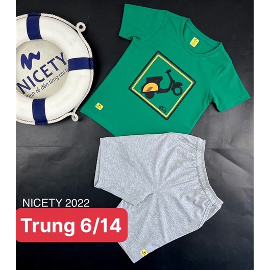 Bộ ngắn tay in xe áo xanh bạc hà quần xám trắng