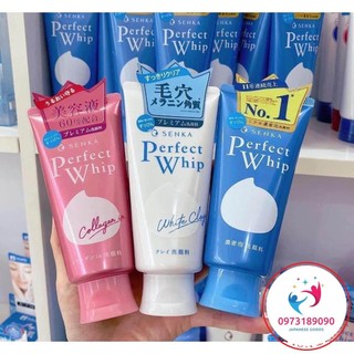 Sữa rửa mặt Perfect Whip - Collagen in - White Clay Senka màu hồng xanh trắng Nhật bản